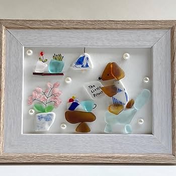 Amazon.co.jp: シーグラスアート ダックスフンド 読書の時間 ペット